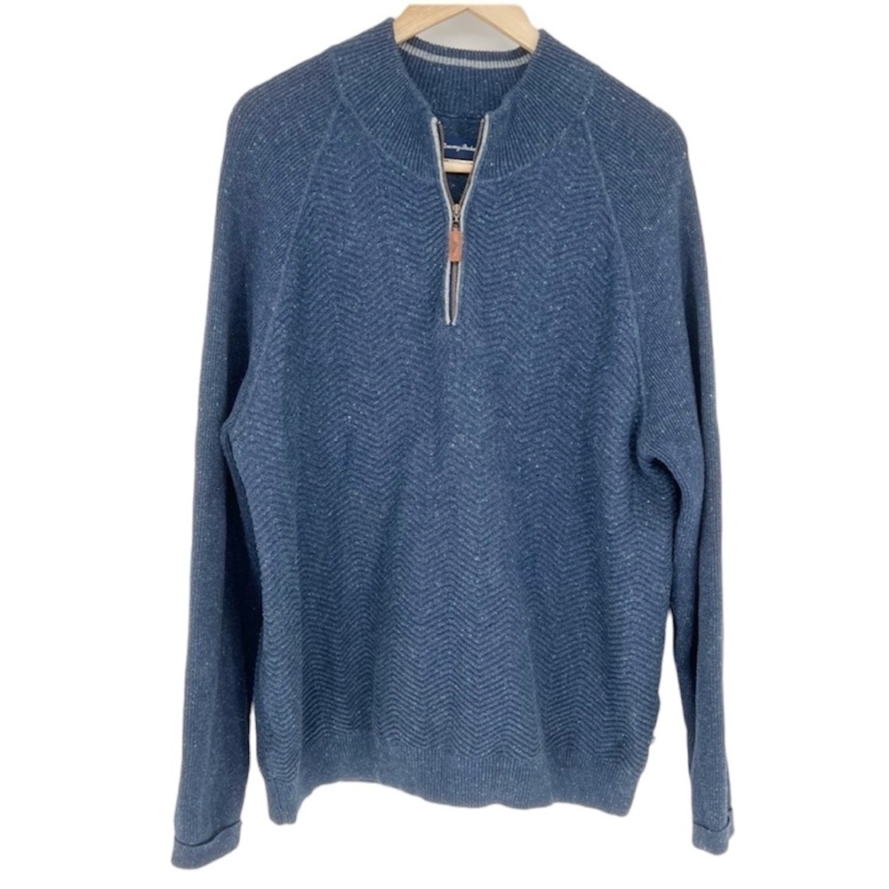 Tommy Bahama Quarter Zip Pullover Sweater Cashmere Cotton Blend Size XL